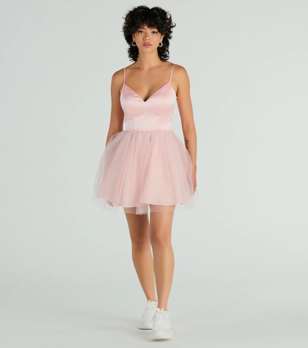 Edith V-Neck A-Line Satin Tulle Party Dress - Image 3