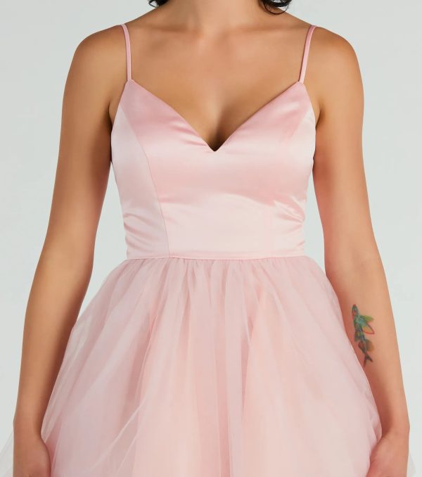 Edith V-Neck A-Line Satin Tulle Party Dress - Image 4