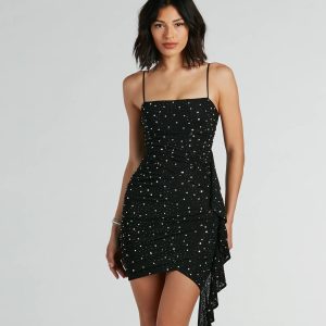 Jess Side Ruffle Rhinestone Bodycon Party Dress