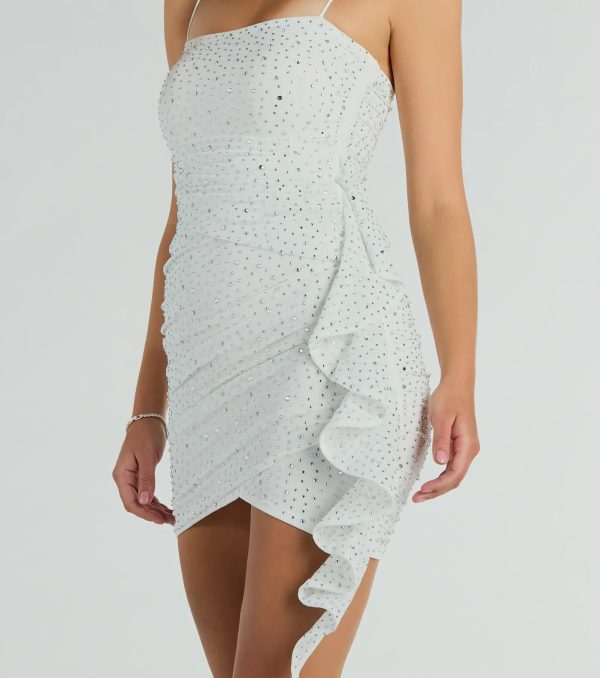 Jess Side Ruffle Rhinestone Bodycon Party Dress - Image 7