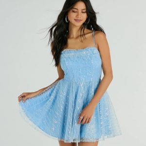 Brooke Cowl Neck Sequin Tulle A-Line Party Dress