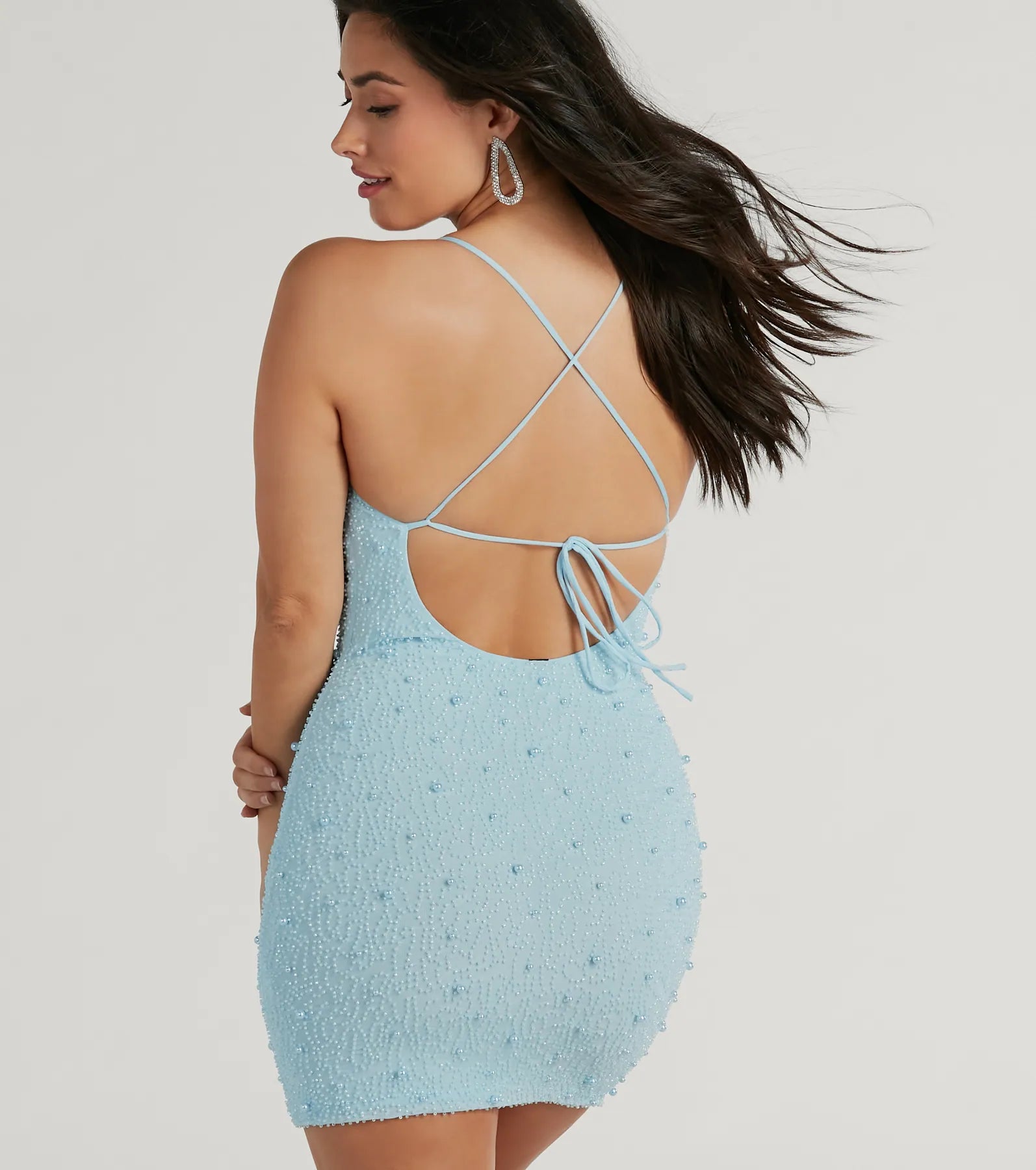 Keira Faux Pearl Strappy Open-Back Mini Dress - Image 11