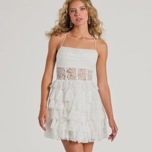 Rochelle Ruffled Sheer Lace Formal Mini Dress