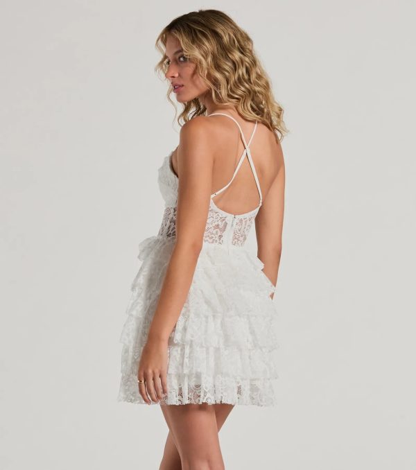 Rochelle Ruffled Sheer Lace Formal Mini Dress - Image 2