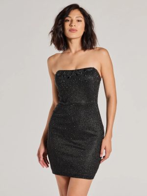 Juiletta Strapless Rhinestone Glitter Mini Dress