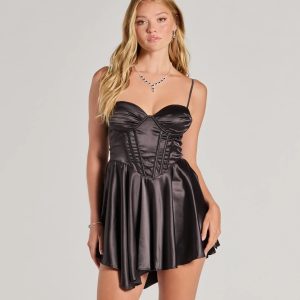 Stevie Bustier A-Line Satin Party Dress