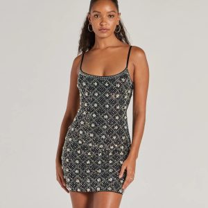 Sophie Scoop Neck Rhinestone Faux Pearl Mini Dress