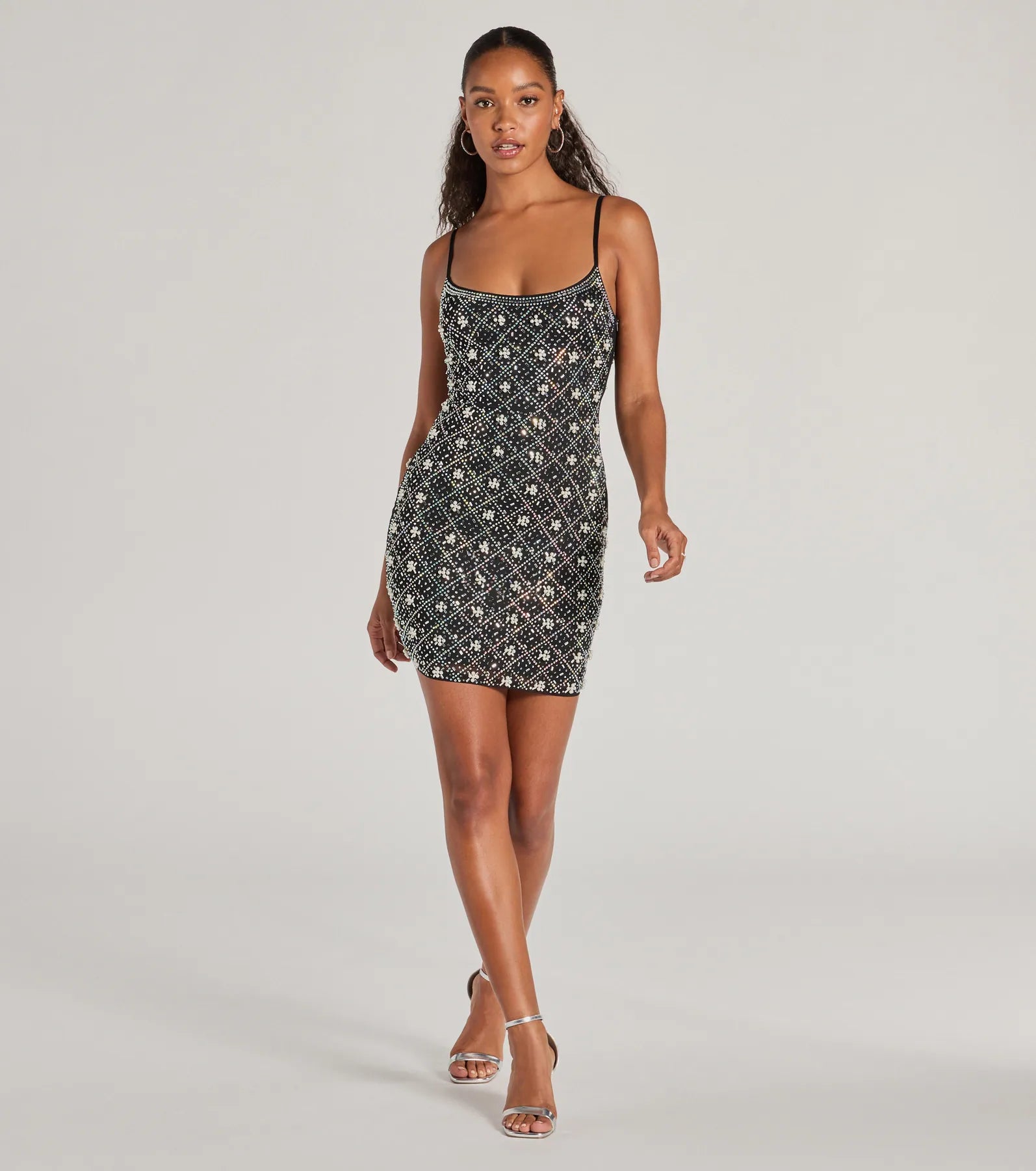 Sophie Scoop Neck Rhinestone Faux Pearl Mini Dress - Image 3