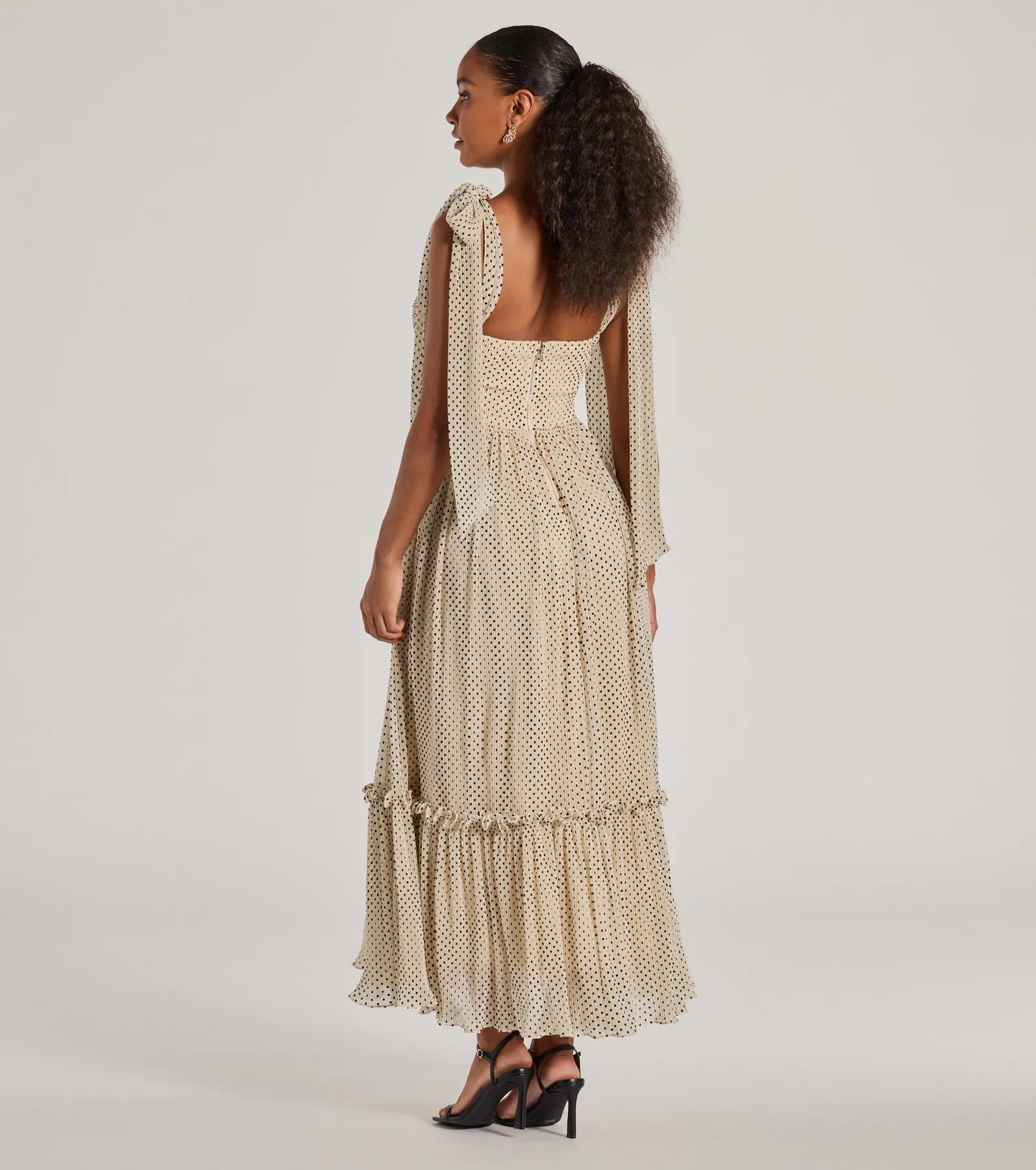 Marnie Sweetheart Tie Strap Polka Dot Formal Midi Dress - Image 2