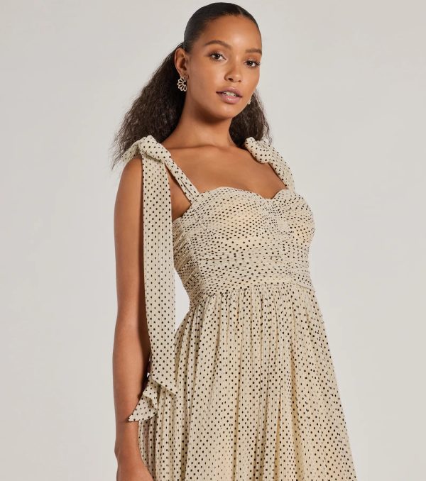 Marnie Sweetheart Tie Strap Polka Dot Formal Midi Dress - Image 3