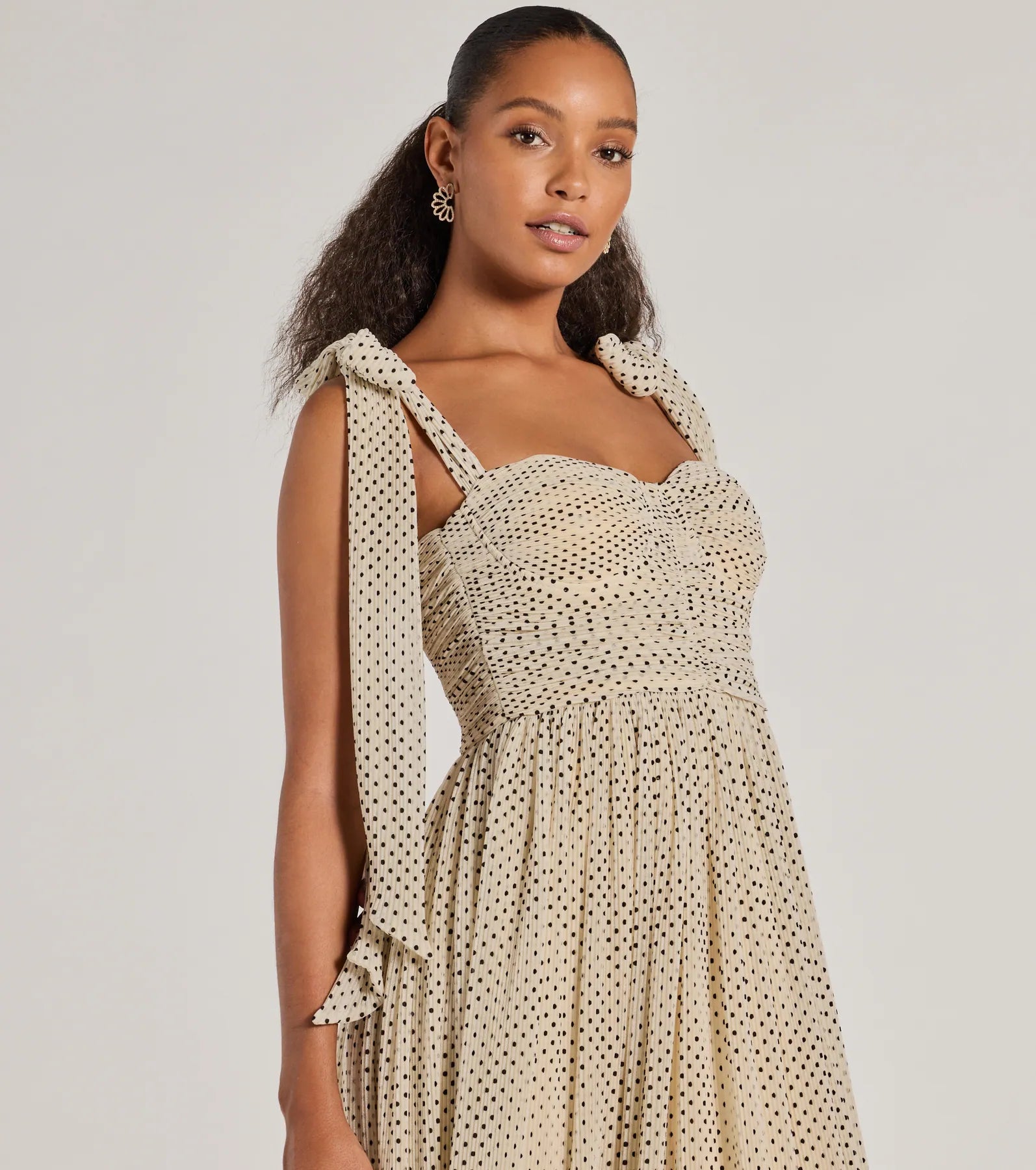 Marnie Sweetheart Tie Strap Polka Dot Formal Midi Dress - Image 3