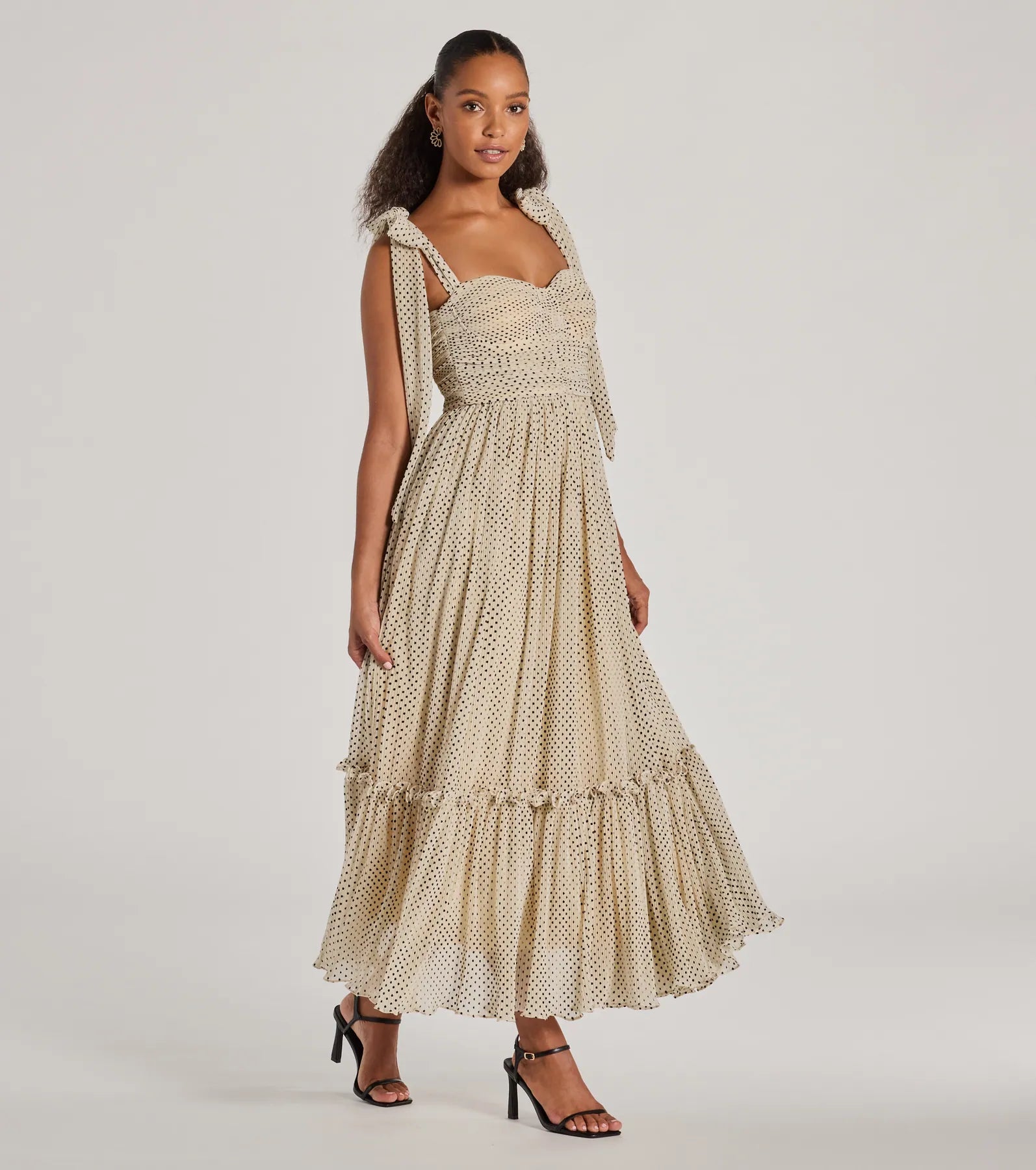 Marnie Sweetheart Tie Strap Polka Dot Formal Midi Dress - Image 4