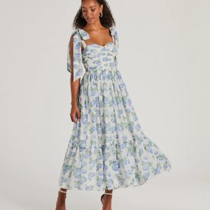 Clara Sweetheart Floral Chiffon Midi Formal Dress