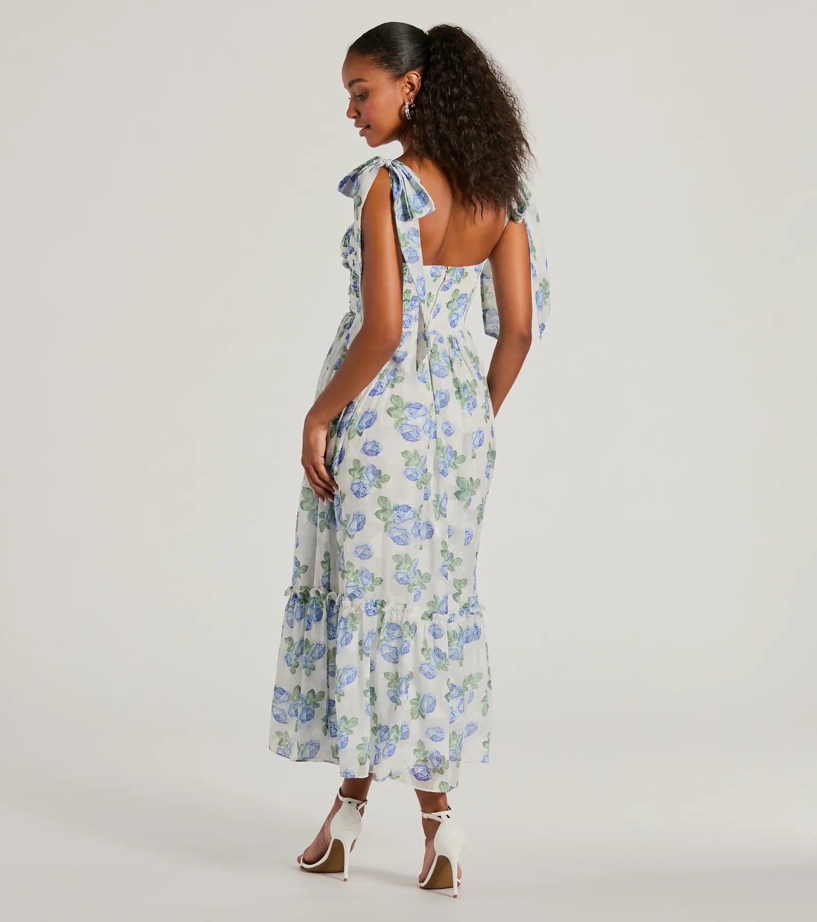 Clara Sweetheart Floral Chiffon Midi Formal Dress - Image 2