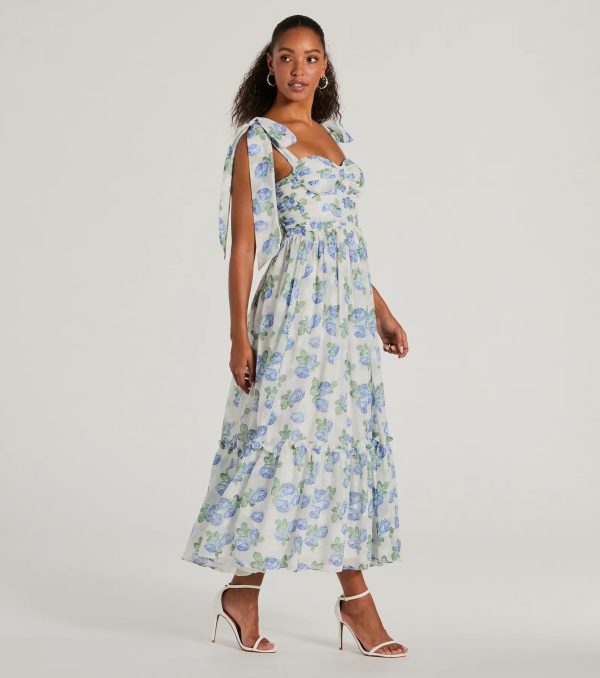Clara Sweetheart Floral Chiffon Midi Formal Dress - Image 4