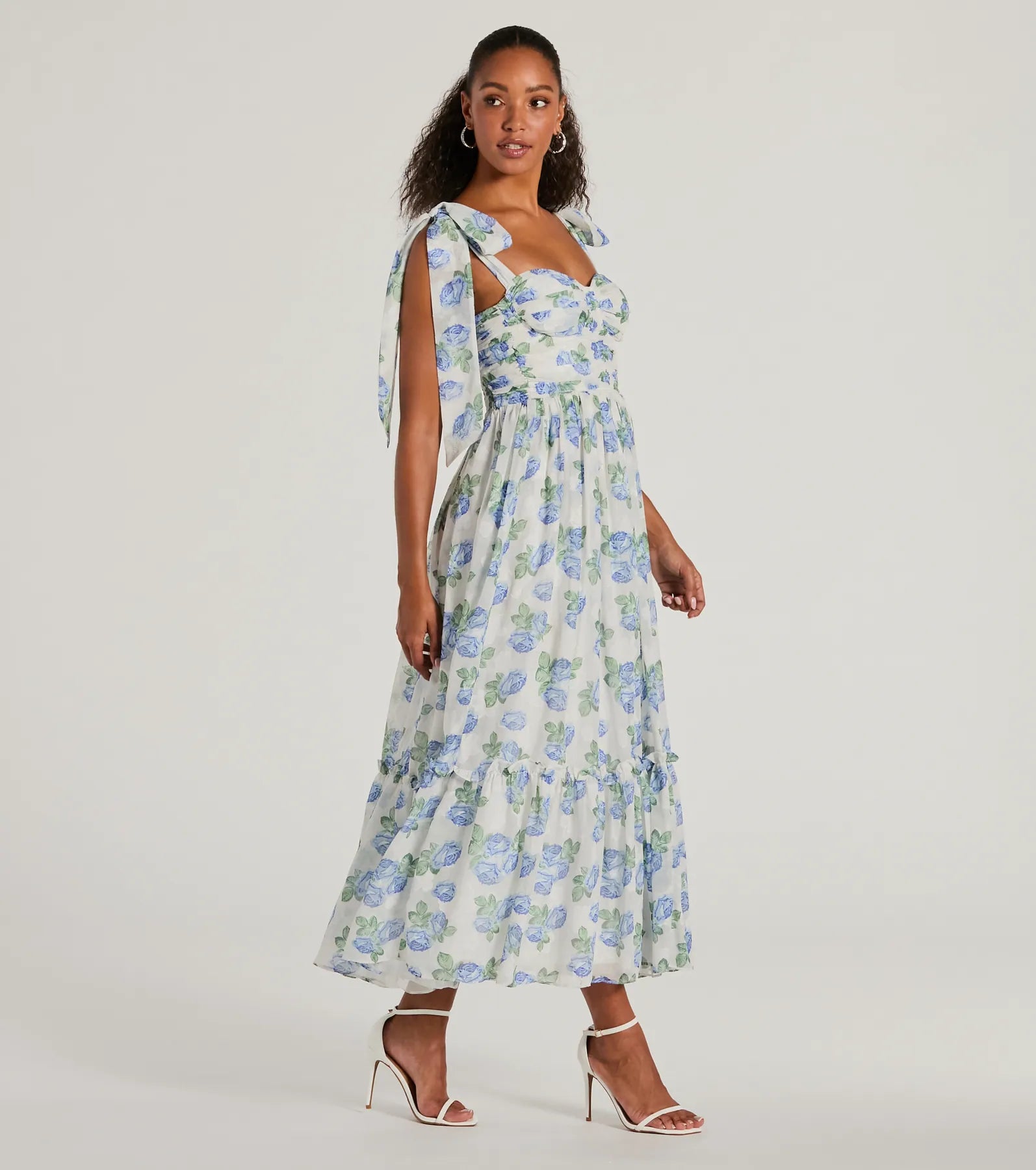 Clara Sweetheart Floral Chiffon Midi Formal Dress - Image 4