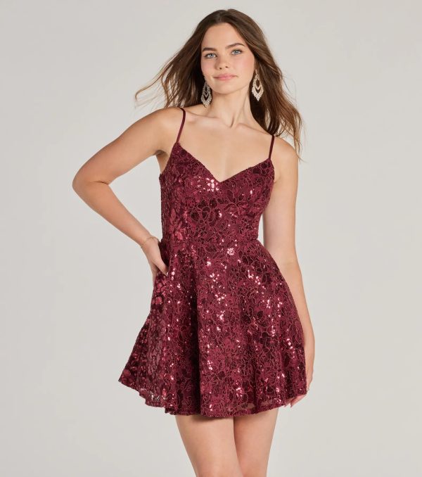 Mandee V-Neck Lace Skater Dress With Pockets - Image 5