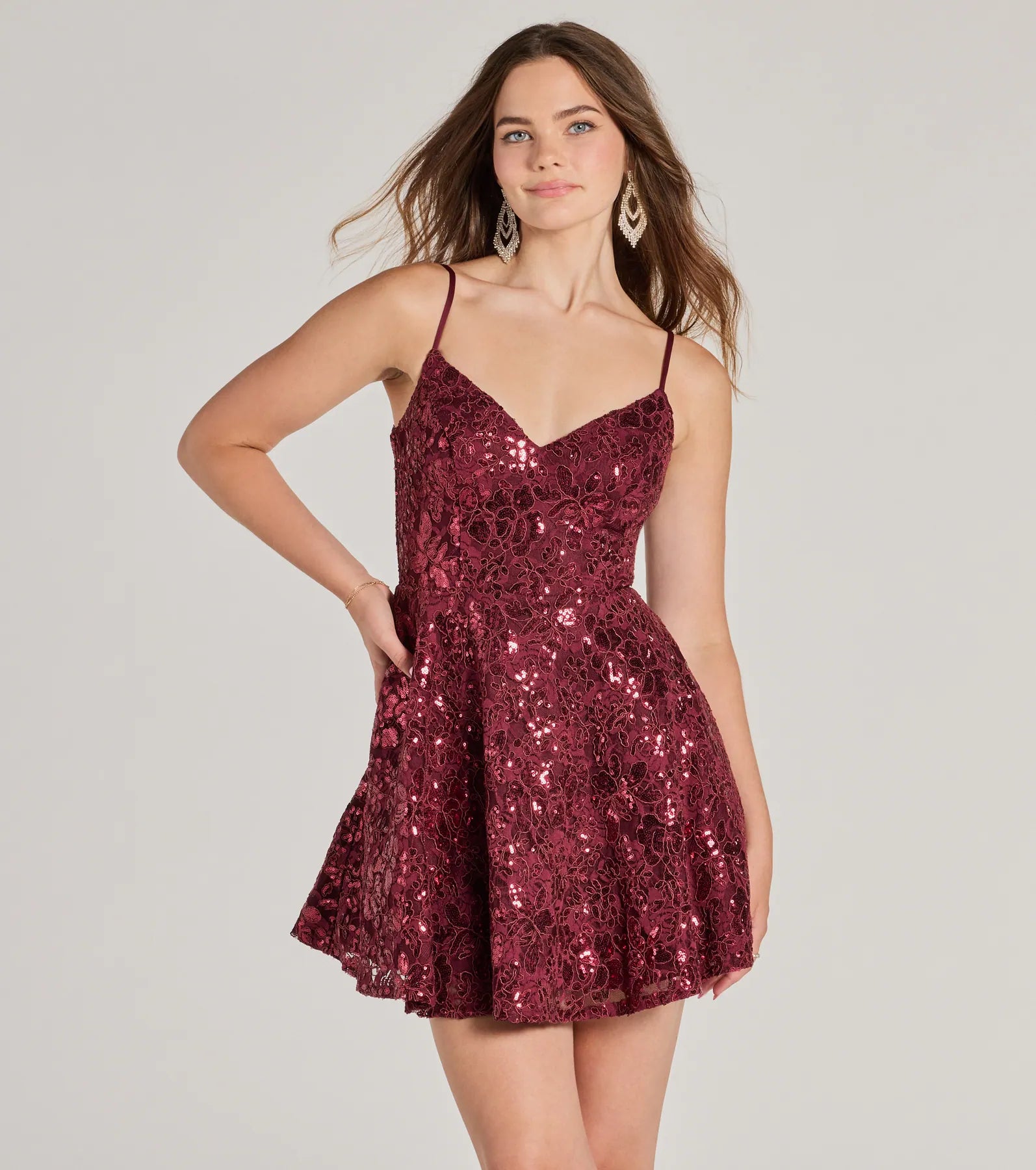 Mandee V-Neck Lace Skater Dress With Pockets - Image 5