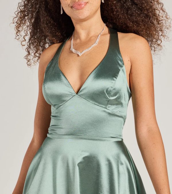 Taylor Lace-Up Skater Satin Party Dress - Image 4