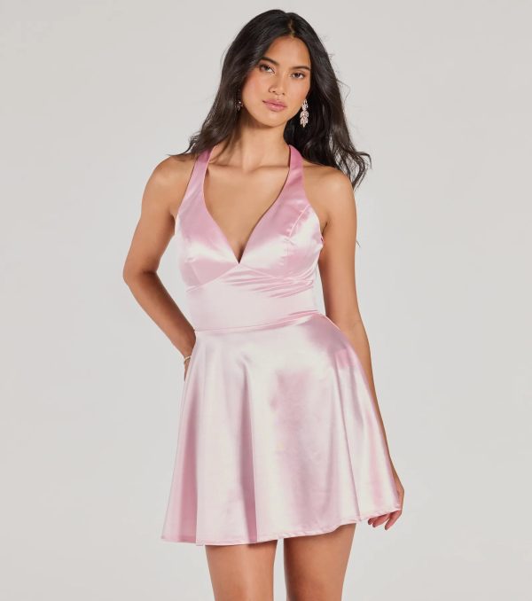 Taylor Lace-Up Skater Satin Party Dress - Image 5