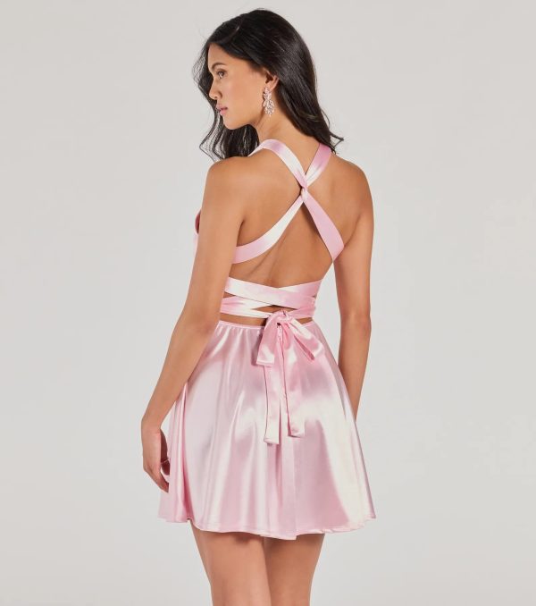 Taylor Lace-Up Skater Satin Party Dress - Image 6