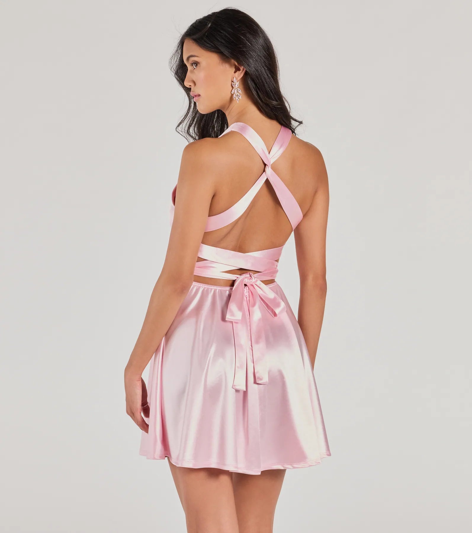 Taylor Lace-Up Skater Satin Party Dress - Image 6