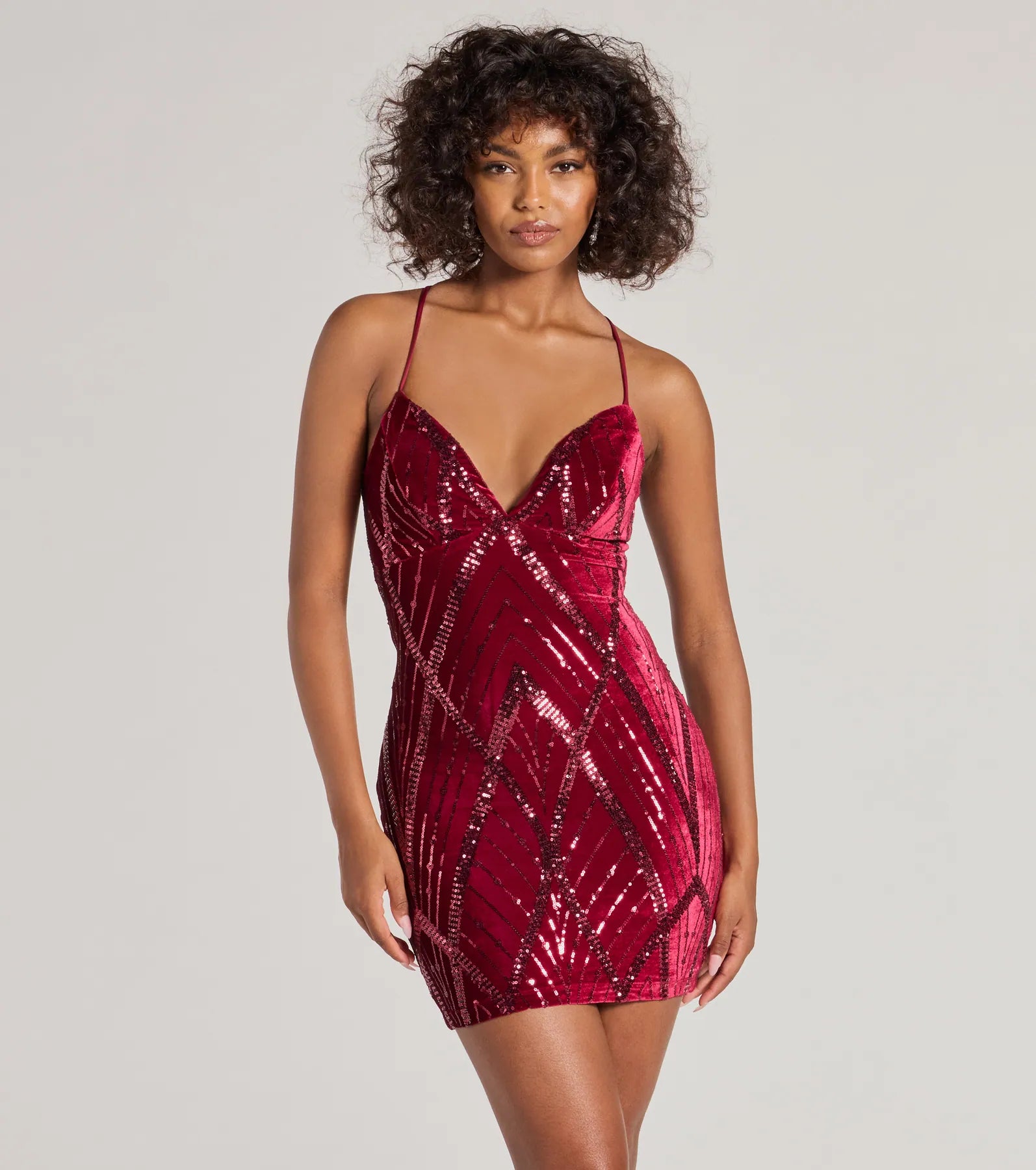 Heather Lace-Up Sequin Velvet Mini Dress - Image 5