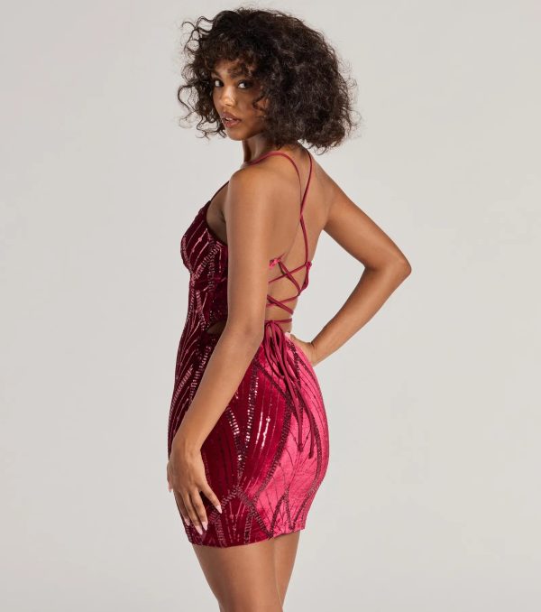 Heather Lace-Up Sequin Velvet Mini Dress - Image 6