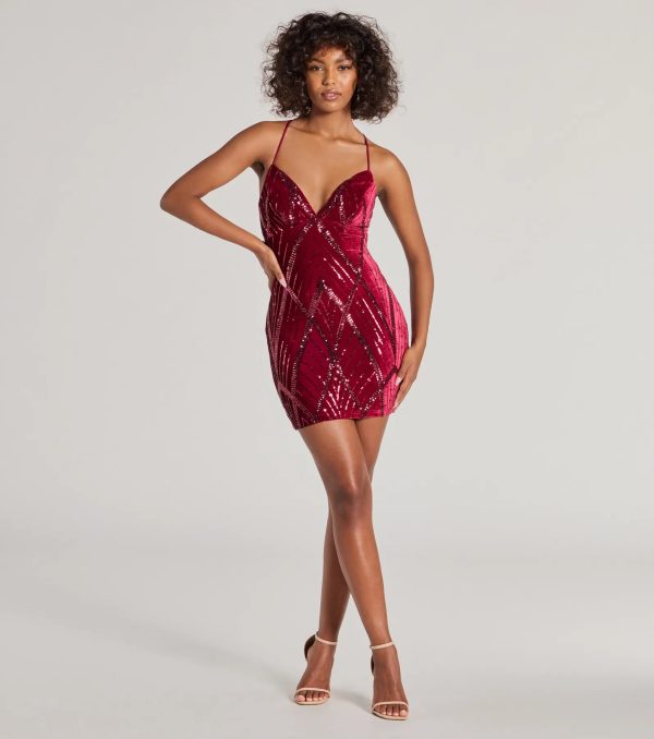 Heather Lace-Up Sequin Velvet Mini Dress - Image 7