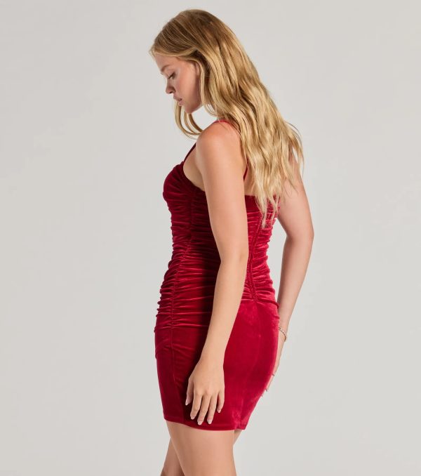 Liza Ruched Velvet Bodycon Mini Dress - Image 2