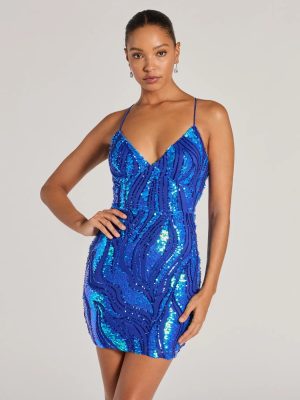 Kitana V-Neck Lace-Up Sequin Formal Dress