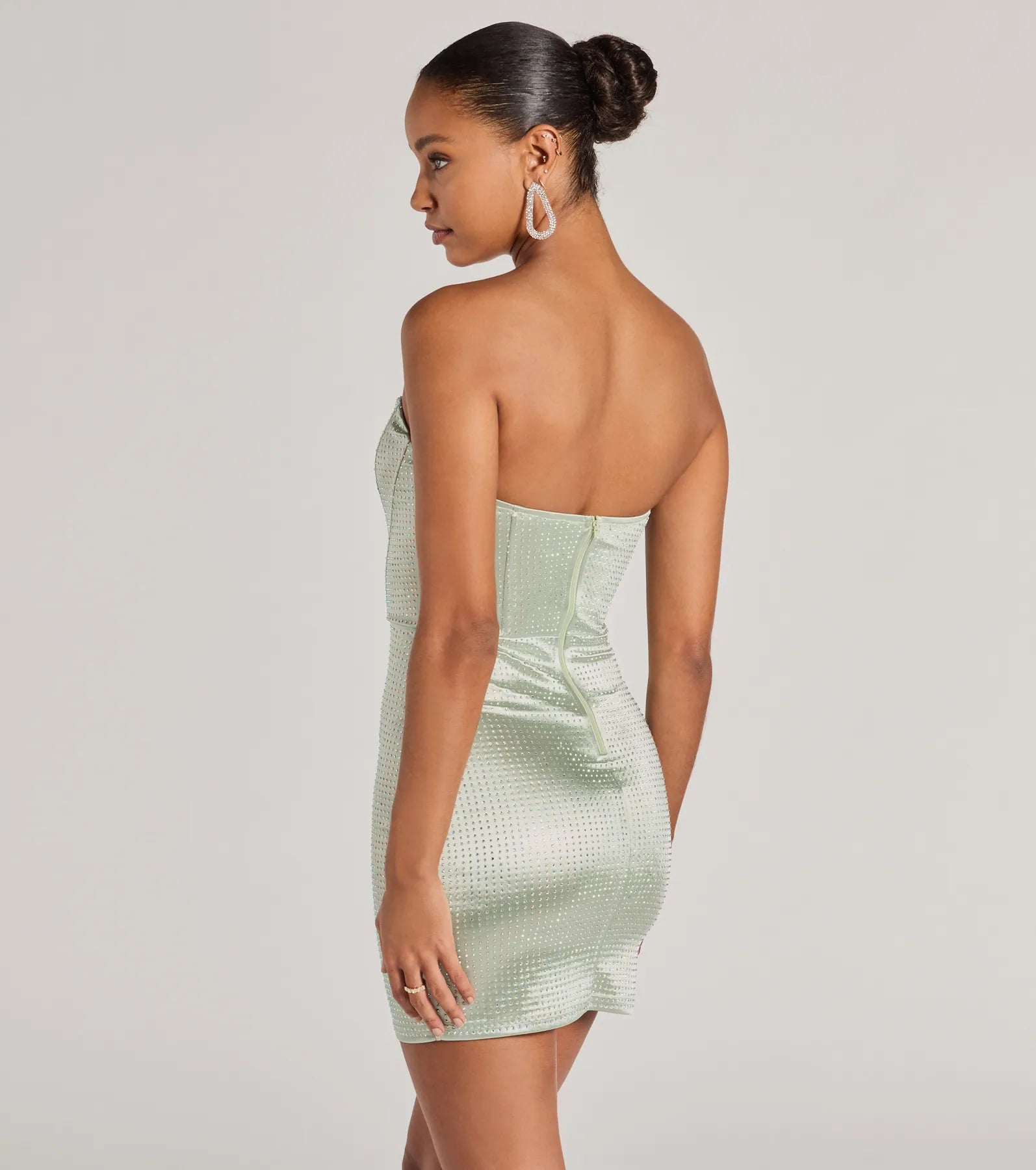 Lily Strapless Corset Rhinestone Satin Mini Dress - Image 2