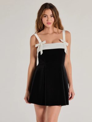 Marilyn Bow Strap Velvet Skater Dress