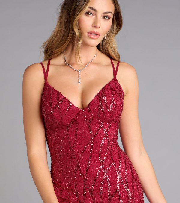 Hartley Lace-Up Sequin Mesh Bodycon Mini Dress - Image 4
