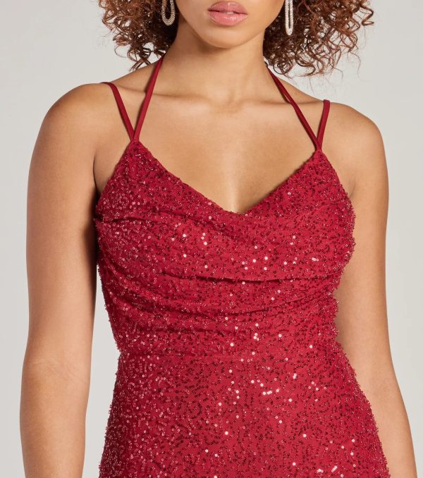 Kristine Beaded Sequin Strappy Back Skater Dress - Image 5