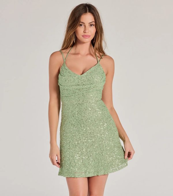 Kristine Beaded Sequin Strappy Back Skater Dress - Image 6