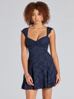 Ayzel Lace-Up A-Line Glitter Lace Dress