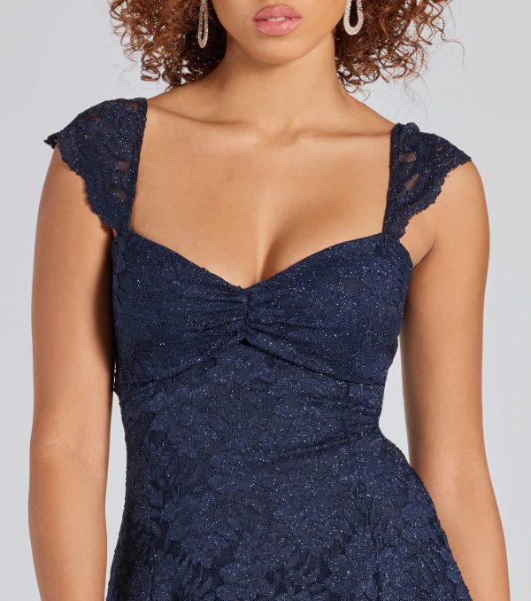 Ayzel Lace-Up A-Line Glitter Lace Dress - Image 5