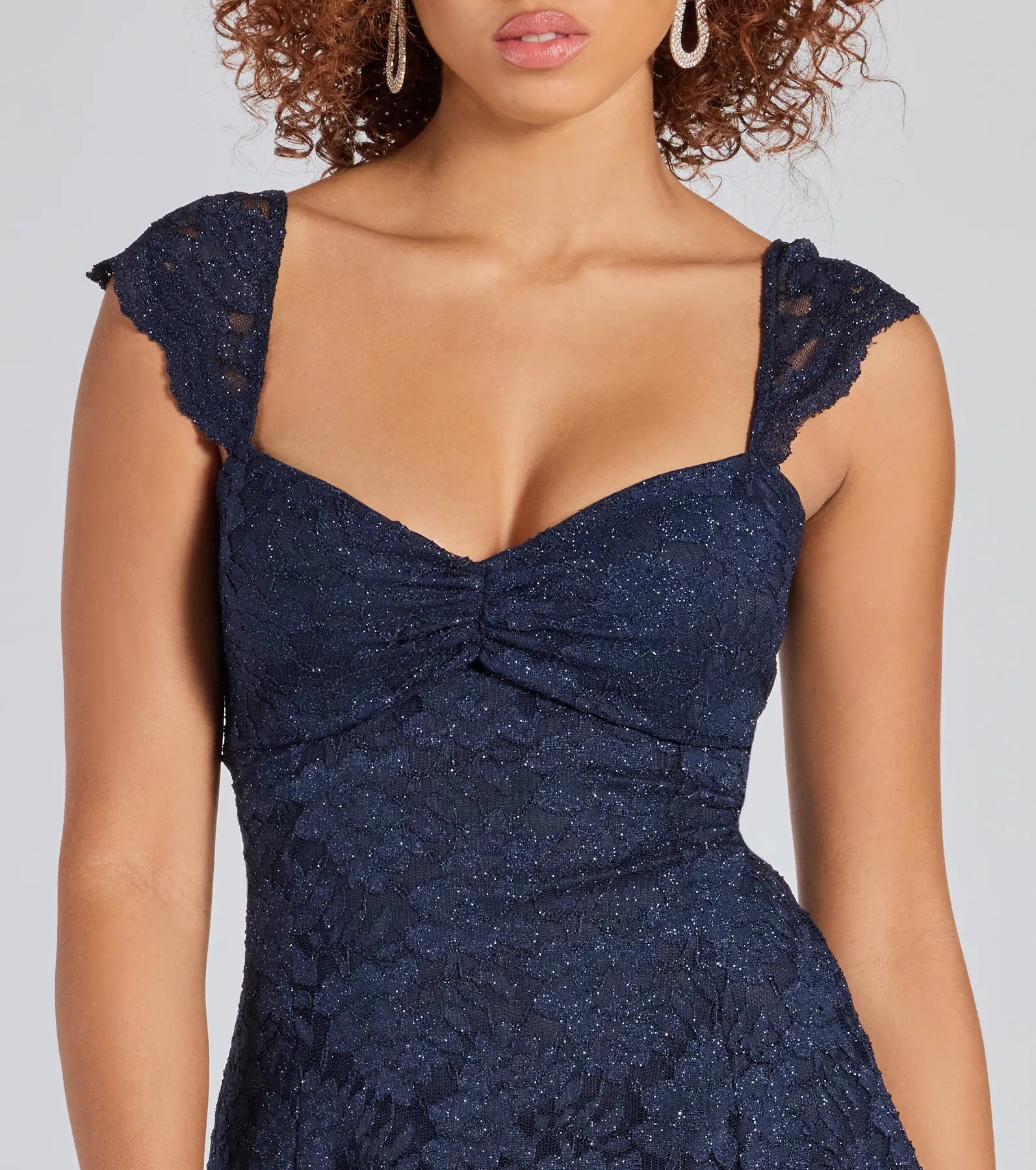Ayzel Lace-Up A-Line Glitter Lace Dress - Image 5