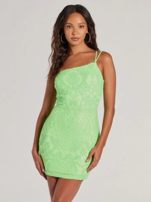 Ashleigh One-Shoulder Bodycon Sequin Mini Dress