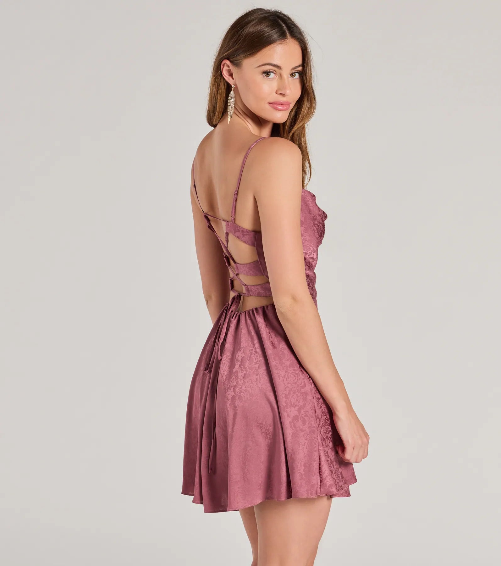 Jianna Floral Satin Short A-Line Dress - Image 6