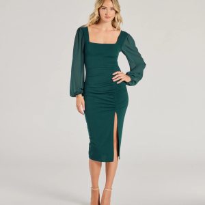 Celeste Tie-Back Slit Crepe Midi Formal Dress