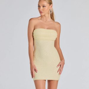 Lena Strapless Bodycon Beaded Mesh Mini Dress