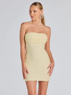 Lena Strapless Bodycon Beaded Mesh Mini Dress