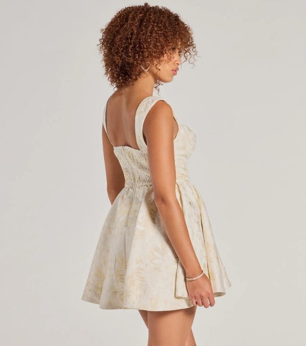 Cassie Corset Floral Jacquard Party Skater Dress - Image 6