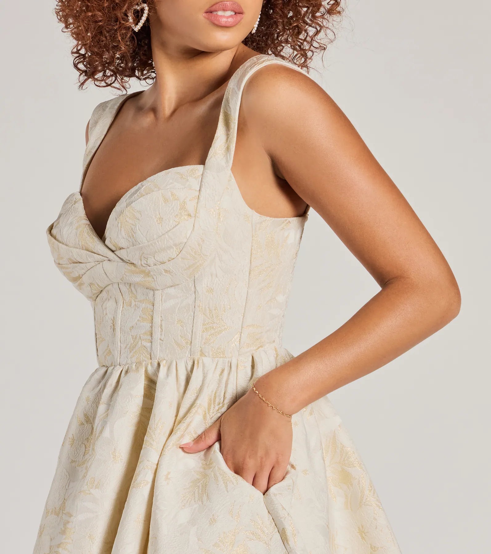 Cassie Corset Floral Jacquard Party Skater Dress - Image 9