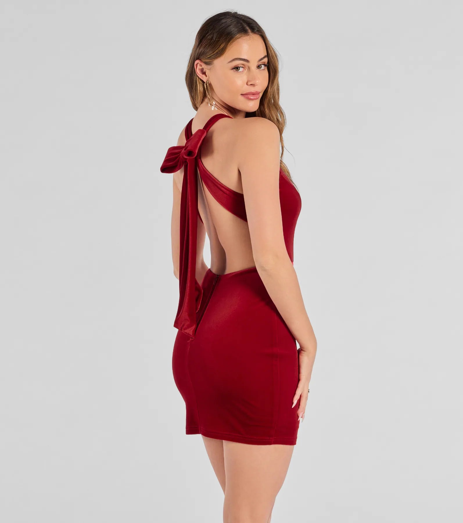 Cailin Velvet Open Back And Bow Mini Dress - Image 2