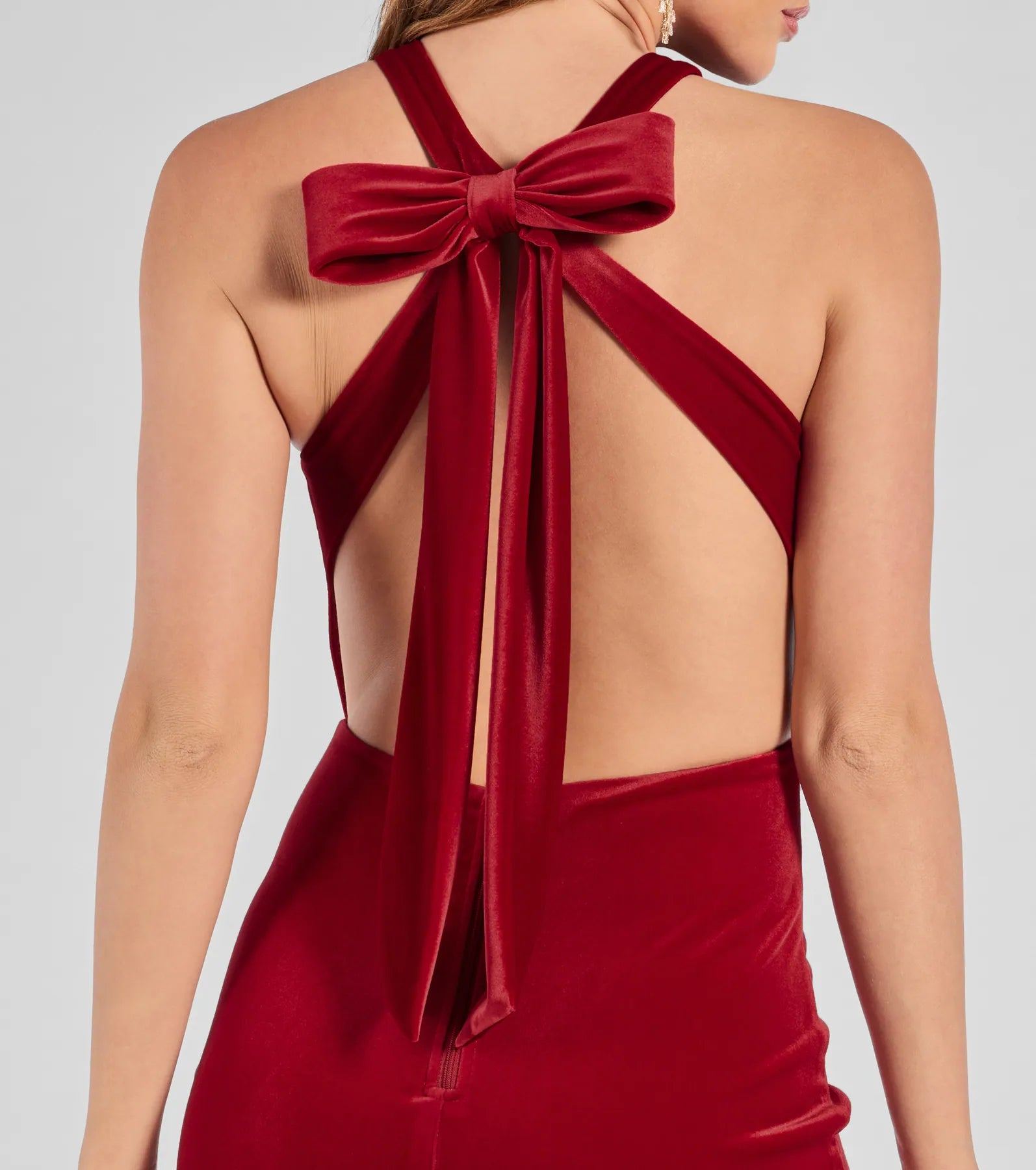 Cailin Velvet Open Back And Bow Mini Dress - Image 5