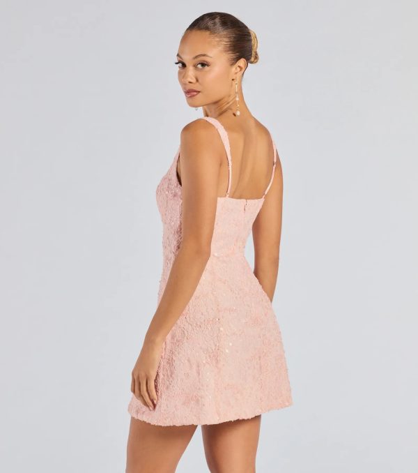 Clarice Sequin Beaded Lace A-Line Mini Dress - Image 2