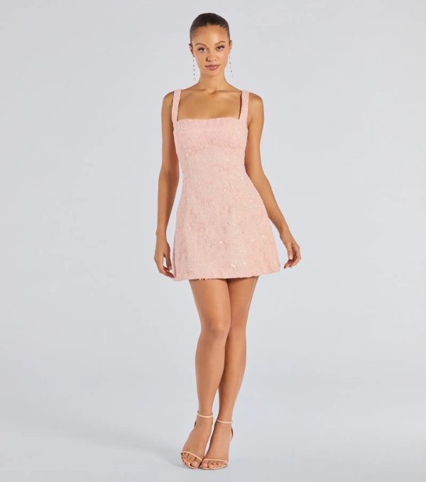 Clarice Sequin Beaded Lace A-Line Mini Dress - Image 3